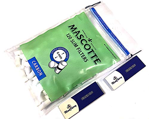Mascotte Slim carbón/carbón activado filtros de cigarrillos 6 mm 5 bolsas de 120 (total 600 filtros) por Trendz