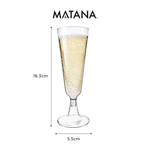 MATANA - 48 Flautas de Champán de Plástico Reutilizables - 150ml / Copas Plástico Duro/ Ideales para Toda Celebración