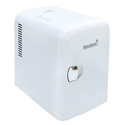MaxxHome Mini Frigorífico - minibar - 12-220V - Calentamiento y enfriamiento - Pequeña Portatil, Nevera Coche, Oficina - Retro sylte - 4 litros - Blanco