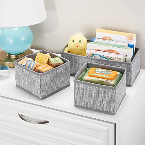 mDesign Juego de 5 cajas de almacenaje con dibujo de espiga para habitación infantil – Cestas de tela para bebé con múltiples compartimentos – Organizadores de cajones y armarios en tela – gris