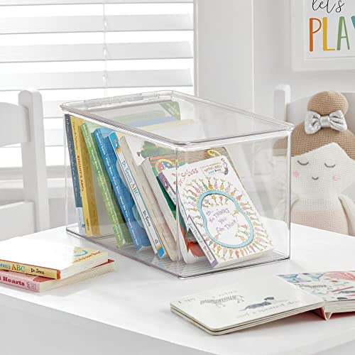 mDesign Organizador de juguetes con tapa - Cajas de almacenaje para guardar juguetes bajo la cama o en las estanterías de la habitación infantil – Juguetero de plástico transparente
