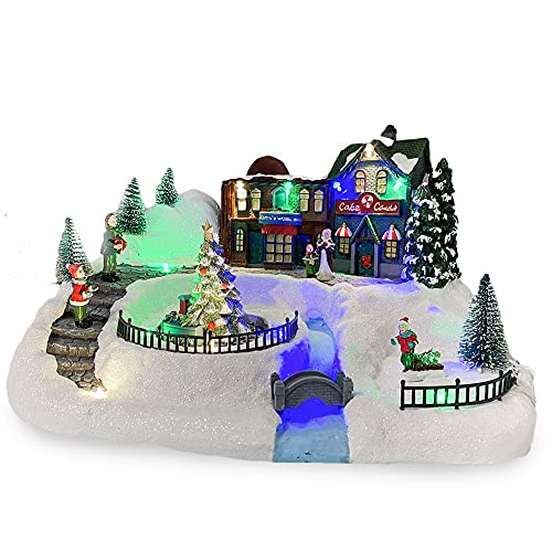 Mediawave Store - Pueblo navideño con paisaje nevado, Móvil con luces sonoras y movimiento, escenario navideño, pueblo de Navidad con casas puentes de árboles de nieve, decoración.