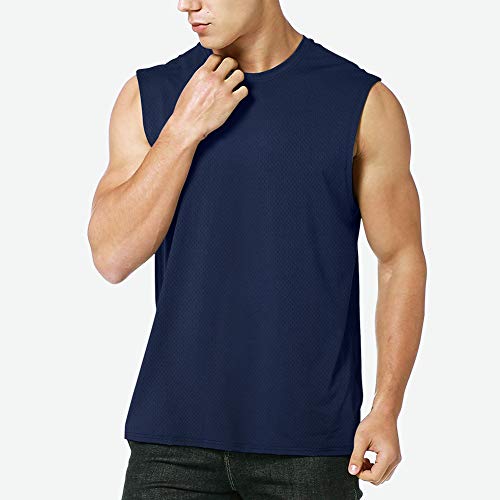 MEETYOO Ttirantes Hombre, Camisetas sin Mangas Running Tank Top Gym para Fitness Deportes Vest, Azul, M