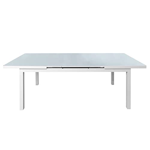 Meubletmoi - Mesa de comedor extensible de aluminio blanco y tablero de cristal templado para 10 comensales, 75 x 250 x 100 cm – Atlan