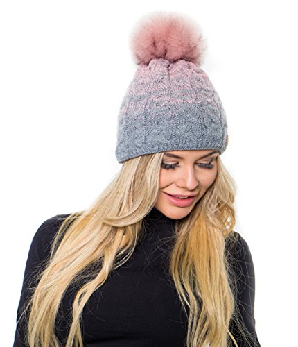 MFAZ Morefaz Ltd Mujer Hombres Beanie Sombrero De Invierno de Las con Pompón Esquí de Moda (Grey Rose-Pink)
