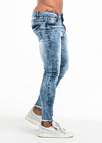 MG MORENGAR Jeans Ocean Skinny Jeans Azul Desgastado para Hombre Lavado con ácido – Vaqueros elásticos Ajustado Color Azul Claro. Tejanos de Ajuste Cintura a Tobillos (40 Europa (30 USA))