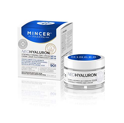 Mincer Pharma Neo Hyaluron Crema facial de día SPF 10 para pieles maduras deshidratadas, Fuertemente reafirmante, Hidratante, Calmante, con Ácido Hialurónico, 50 ml
