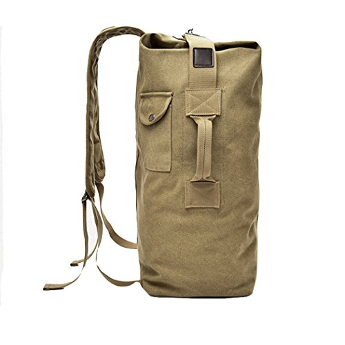 Mochila de lona de moda para hombre, bolsa de hombro, bolsa de viaje, bolsa de mano para equipaje, caqui, Large