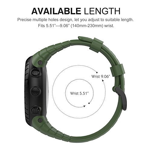 MoKo Banda de Reloj para Suunto Core, Clásico Reemplazo Suave Puño/Pulsera con Cierre de Metal para Suunto Core Smart Watch, se Ajusta a la Muñeca de 5.51"-9.06" (140mm-230mm), Verde del Ejército