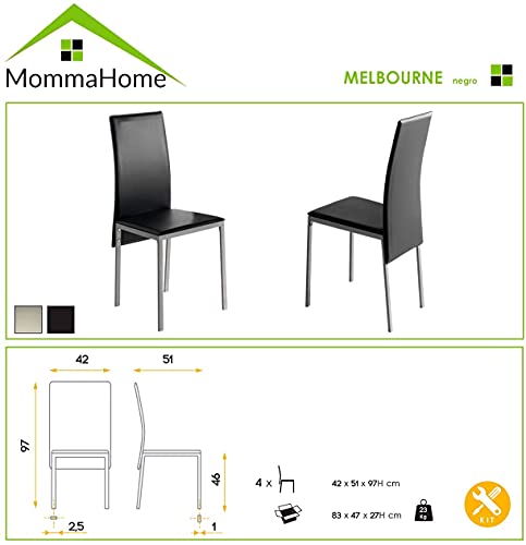 MOMMA HOME Conjunto de Mesa y Sillas Melbourne - con 4 Sillas - Mesa Fija - con Encimera de Cristal - para Salón y Cocina - Muy Elegante - Diseño Moderno Color Blanco y Negro