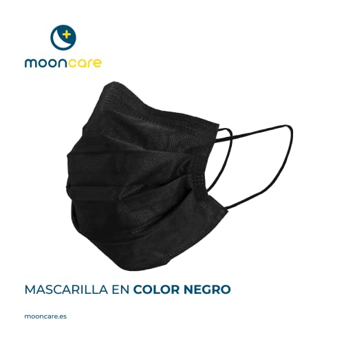 Mooncare Mascarilla Quirúrgica Tipo IIR, Desechables 3 Capas [NR], Certificada/Homologada, BFE ≥ 99%, Norma EN14683:2019, No Grafeno, Aprobadas por INGESA (Negro)