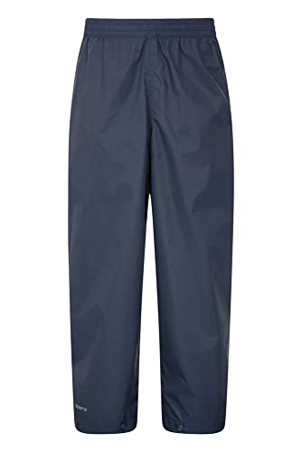 Mountain Warehouse Protectores Impermeables para niños Pakka - Pantalón con Costuras Selladas - Tobillo Ajustable - Pantalones Plegables para Lluvia - para la Escuela Azul Marino 7-8 Años