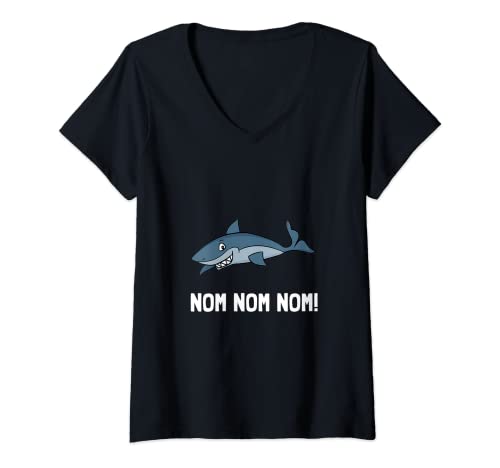 Mujer Shark Nom Nom Nom - Camiseta de playa divertida Camiseta Cuello V