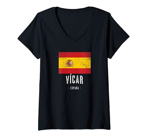 Mujer Vícar España | Souvenir - Ciudad - Bandera - Camiseta Cuello V