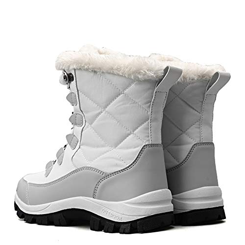 Mujeres Cálido Invierno Nieve Botas Forrado de piel Senderismo Caminando Encaje Exterior Antideslizante Botas Zapatos blanco 39 EU