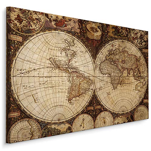 Muralo Cuadros de mapa del mundo, 120 x 80 cm, sobre lienzo, decoración para habitación antigua, dormitorio, salón, decoración de pared, diseño de bola de tierra, mapa retro