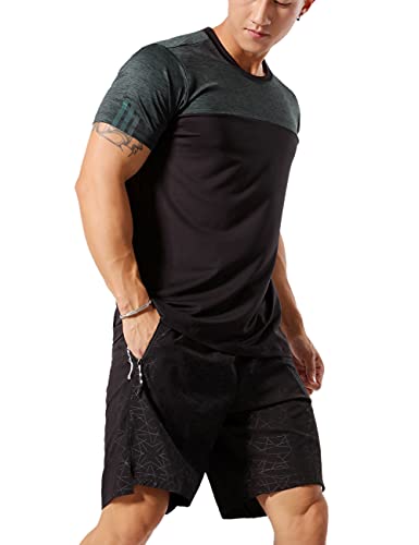 Muscle Alive Hombres Deportes Culturismo Camisetas Fitness Aptitud física Corriendo Tops MT1-Green Black L