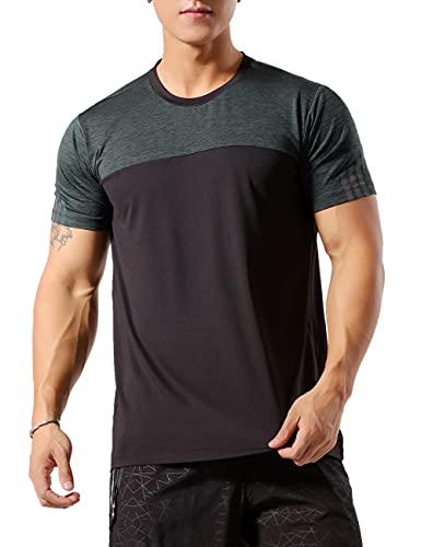 Muscle Alive Hombres Deportes Culturismo Camisetas Fitness Aptitud física Corriendo Tops MT1-Green Black L
