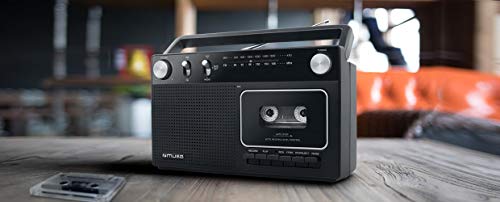 Muse M-152 RC Retro - Grabador de Casetes con Función de Grabación (Radio FM y Am, Entrada Aux, Antena Telescópica), Color Negro