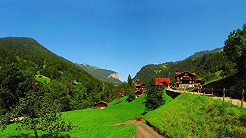 MX-XXUOUO Rompecabezas 1000 Piezas Lugares Famosos:Berna Lauterbrunnen Suiza Paisaje Rural alberga árboles montañas