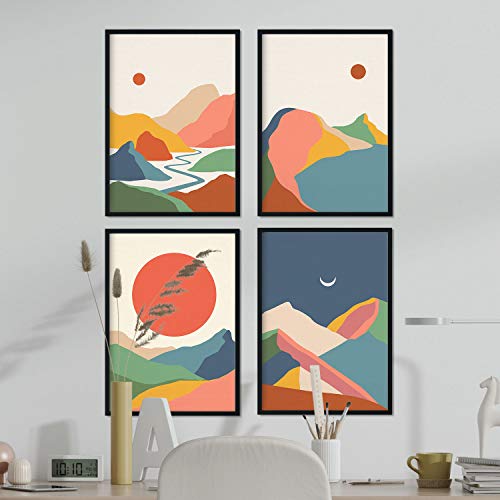 Nacnic Pack de Posters con Dibujos de montañas a Color. Set de láminas de decoración 'Montaña De Colores' Coloridas, con imágenes de montañas, cordilleras, y ríos. Tamaño A3