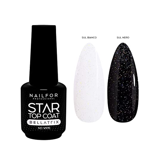 NAILFOR Star Top Coat Bellatrix - Sellador de gel profesional de 15 ml Sin toallitas Uñas Brillo Brillo Luminoso Estrella brillante