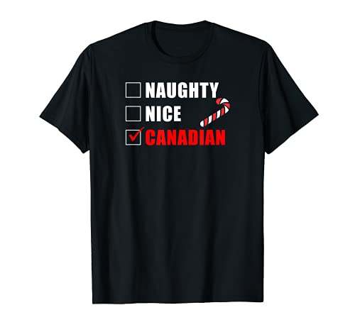 Naughty Nice Canadiense Candy Bastón Navidad Santa Lista Camiseta
