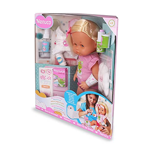 Nenuco - Cura Sana, muñeca para Jugar a los médicos con tu bebé, con tiritas de Colores y el Kit médico para Curar a la muñeca, Juguete indicado para niños y niñas de 3 años, Famosa (700016256)