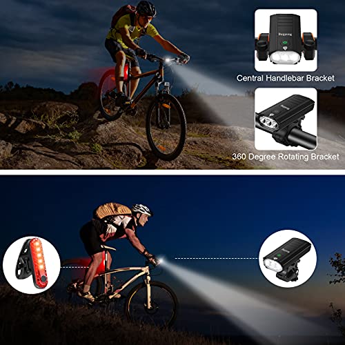 Nestling® Luces Bicicleta Recargable USB, Lámpara Bicicleta Impermeable, 3000 Lúmenes, 6 Modos Iluminación, Luces Bicicleta Delanteray Trasera Kit