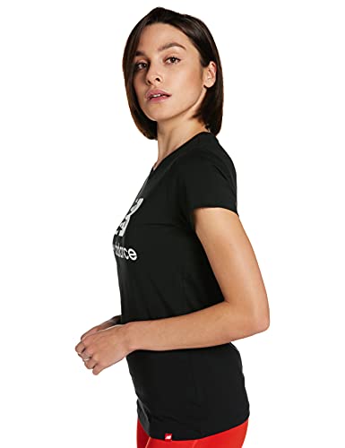 New Balance Camiseta de Manga Corta para Mujer Essentials con Logotipo apilado, Mujer, Manga Corta, WT91546, Negro 19, S