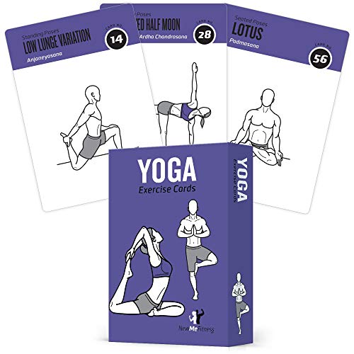 NewMe Fitness Tarjetas de entrenamiento de postura de yoga – Deck instruccional para mujeres y hombres, guía de fitness para principiantes para ejercicios de entrenamiento en casa o gimnasio