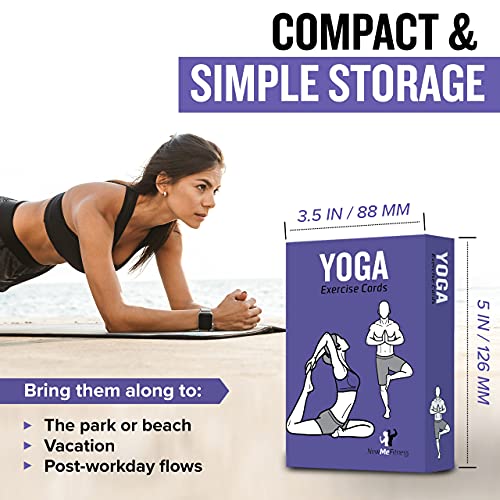 NewMe Fitness Tarjetas de entrenamiento de postura de yoga – Deck instruccional para mujeres y hombres, guía de fitness para principiantes para ejercicios de entrenamiento en casa o gimnasio