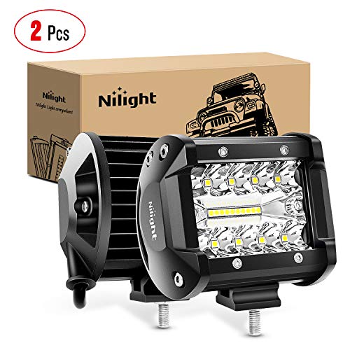 Nilight Focos LED,2pcs 60W 4600Lm Spot & Flood Combo Bar LED Faros de Trabajo LED 12V-24V, Luz antiniebla para Tractores,Camiones Todo Terreno, Pickup, ATV, SUV, Barco, Off-Road