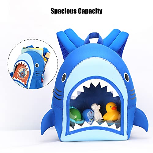 NOHOO Mochila para niños pequeños, lindo zoológico, impermeable, bolsa de dibujos animados en 3D, mochila para niños pequeños para preescolar, niños pequeños de 3 a 7 años (Tiburón azul)