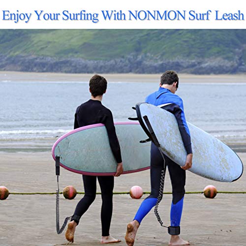 nonmon 10’ Correa Sup para Paddel Surf Stand Up Paddle, Cable en Espiral para Tabla de Surf, 7mm de Espesor, Azul