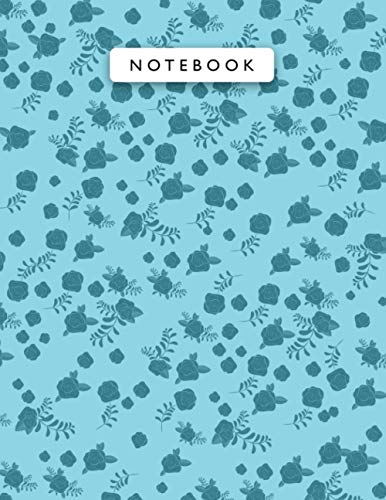 Notebook Pacific Blue Color Vintage Rose Flowers Patterns Cover Lined Journal: 110 Pages, 21.59 x 27.94 cm, Work List, Wedding, Journal, A4, 8.5 x 11 inch, College, Planning, Monthly