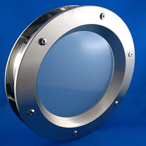 Ojo de buey para puerta de acero inoxidable INOX, 350 mm de diámetro, cristal mate, tuercas de collar