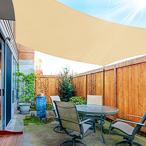 OKAWADACH Toldo Vela de Sombra Rectángulo 3 x 4m, Vela de Sombra Protección UV para Patio, Exteriores, Jardín, Color Beige