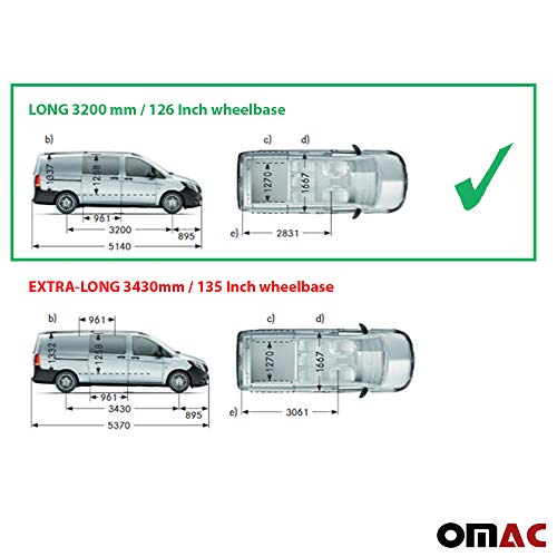 OMAC - Baca portaequipajes compatible con Mercedes Vito W639 W447 2003-2020 L2 | Portabicicletas portaequipajes | Aluminio anodizado gris
