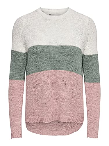 Only Onlgeena L/s Block Pullover Knt Noos suéter, Multicolor (Cloud Dancer Stripes: W. Chinois Green/Rose), 44 (Talla del Fabricante: X-Large) para Mujer