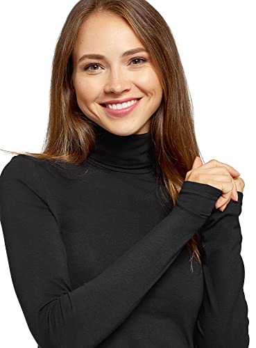 oodji Ultra Mujer Suéter de Cuello Alto Básico, Negro, ES 34 / XXS