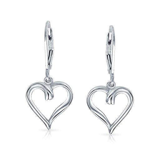 Open Heart Shaped Romantic 925 Sterling Silver Dangle Lever back Pendientes para mujeres para novia 1.5 pulgadas