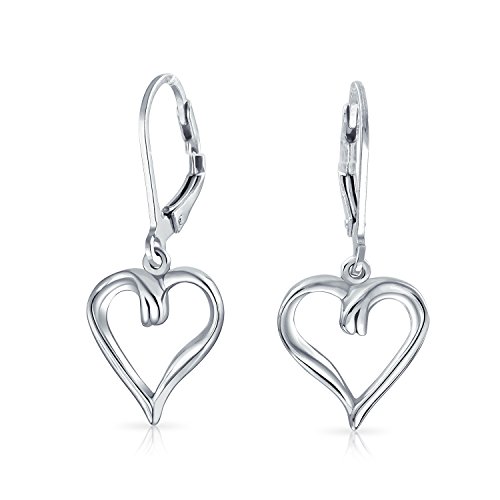 Open Heart Shaped Romantic 925 Sterling Silver Dangle Lever back Pendientes para mujeres para novia 1.5 pulgadas