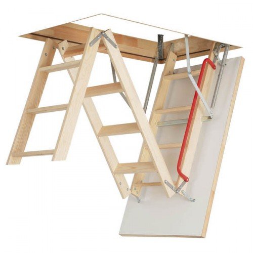 Optistep Escalera plegable de madera de 3 secciones, para desván, escaleras de ático, tamaño del marco: 60 cm x 120 cm de altura de hasta 280 cm y escotilla aislada.