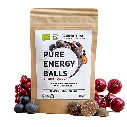 ORGANICA Energy Balls con Guarana - 1 Ball funciona como 1 café - Alternativo a las barras energéticas, bebidas energéticas y café I Guaraná, acai, dátiles y con sabor a cereza (80g)