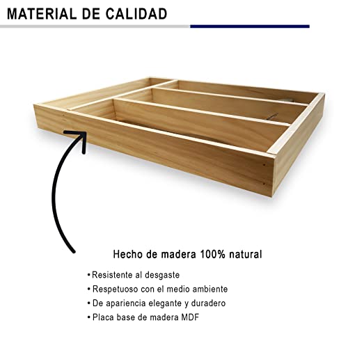 Organizador cubiertos para cajon de madera, cubertero para cajon, bandeja de cubiertos compacta para utensilios de cocina 35x25