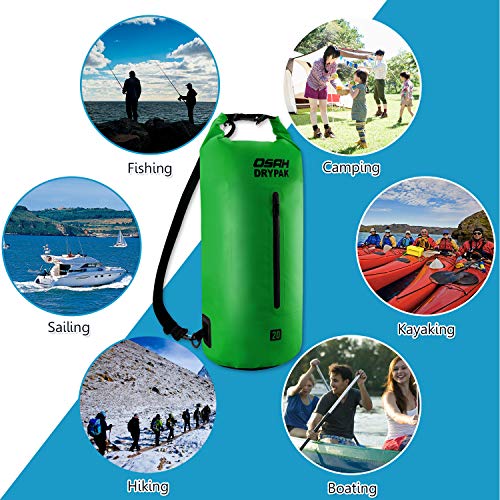 OSAH DRYPAK Premium Bolsa Estanca Seca Impermeable 5L 10L 15L 20L 30L para Kayak Barco Pesca Rafting Playa Acampar Natación Deriva (Verde, 5L)