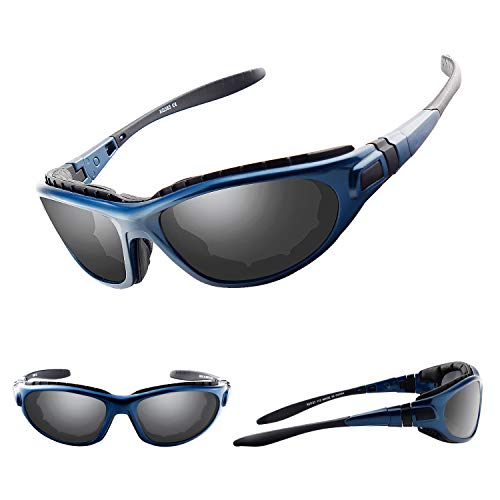 OULIQI Gafas de Sol Deportivas, Gafas de Sol Deportivas Polarizadas para Hombre y Mujer, Ligera y Envolvente para Ciclismo Pesca Golf Running Conducción Esquí Senderismo (Azul negro)