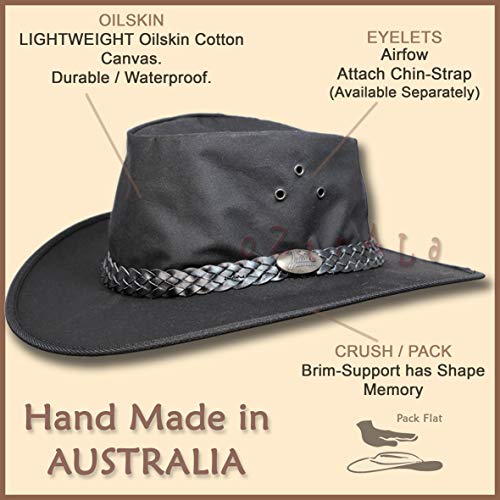 Oztrala Sombrero Oilskin lona Australian Outback Cuero Hombres Negro Cowboy Bucket HCKS HCKB Reino Unido