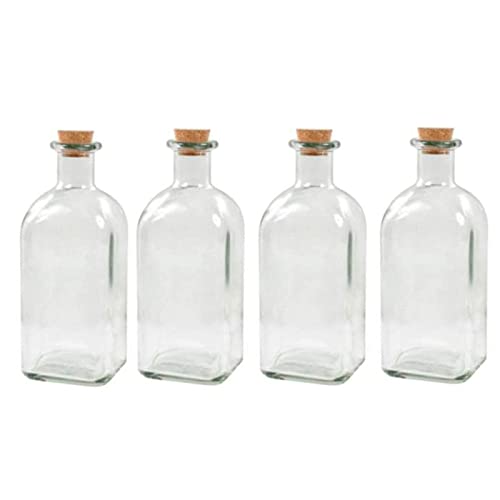 Pack de 4 botellas de cristal con tapón de corcho, recargable, con diseño tradicional, capacidad 1 litro, licores, vino, aguardiente